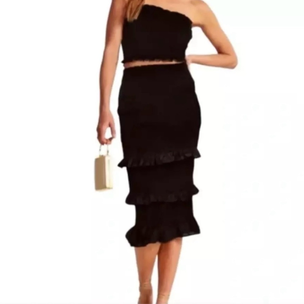 Abercrombie & Fitch Smocked High Waist Tiered Ruffle Bodycon Stretch Skirt XS